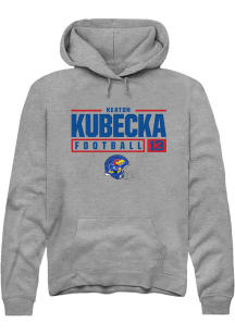 Keaton Kubecka  Rally Kansas Jayhawks Mens Grey NIL Stacked Box Long Sleeve Hoodie