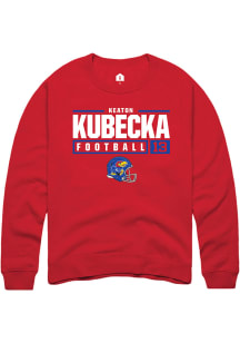 Keaton Kubecka  Rally Kansas Jayhawks Mens Red NIL Stacked Box Long Sleeve Crew Sweatshirt