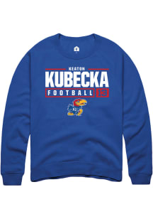 Keaton Kubecka  Rally Kansas Jayhawks Mens Blue NIL Stacked Box Long Sleeve Crew Sweatshirt