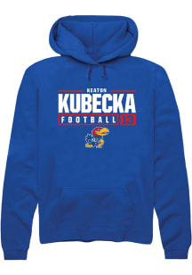 Keaton Kubecka  Rally Kansas Jayhawks Mens Blue NIL Stacked Box Long Sleeve Hoodie