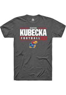Keaton Kubecka  Kansas Jayhawks Dark Grey Rally NIL Stacked Box Short Sleeve T Shirt