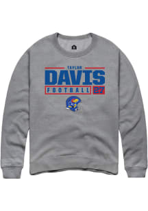 Taylor Davis  Rally Kansas Jayhawks Mens Grey NIL Stacked Box Long Sleeve Crew Sweatshirt