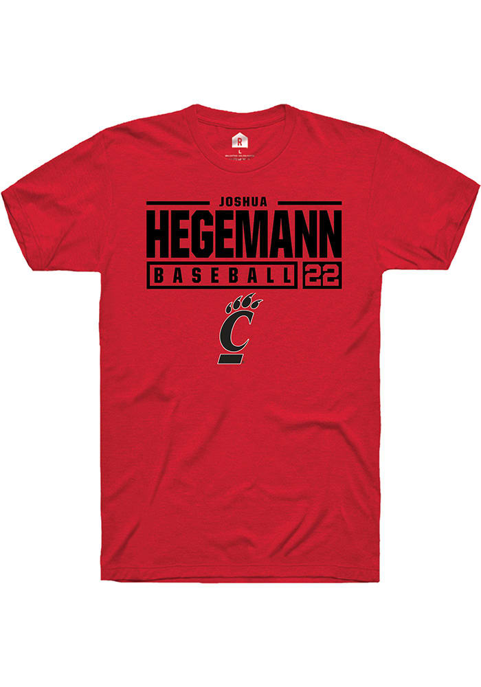 Joshua Hegemann Cincinnati Bearcats Red Rally NIL Stacked Box Short Sleeve T Shirt