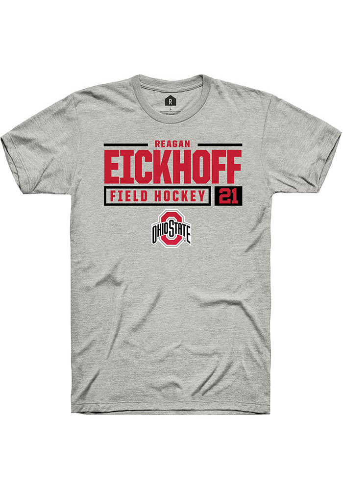 Reagan Eickhoff  Ohio State Buckeyes Ash Rally NIL Stacked Box Short Sleeve T Shirt