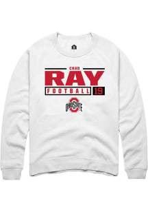 Chad Ray Rally Mens White Ohio State Buckeyes NIL Stacked Box Crew Sweatshirt