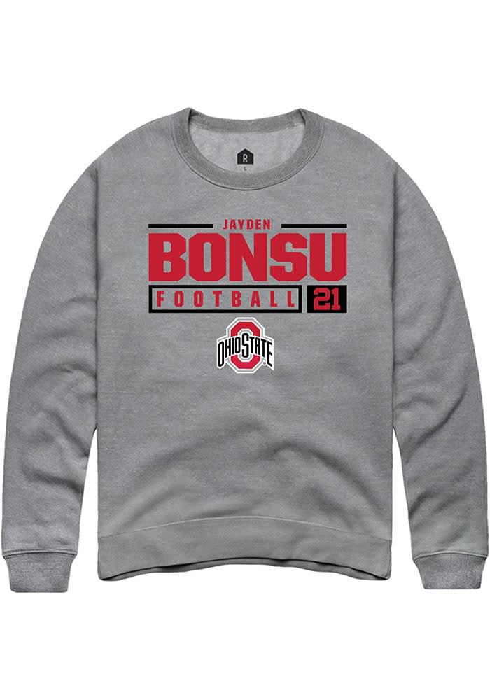 Jayden Bonsu  Rally Ohio State Buckeyes Mens Graphite NIL Stacked Box Long Sleeve Crew Sweatshir..