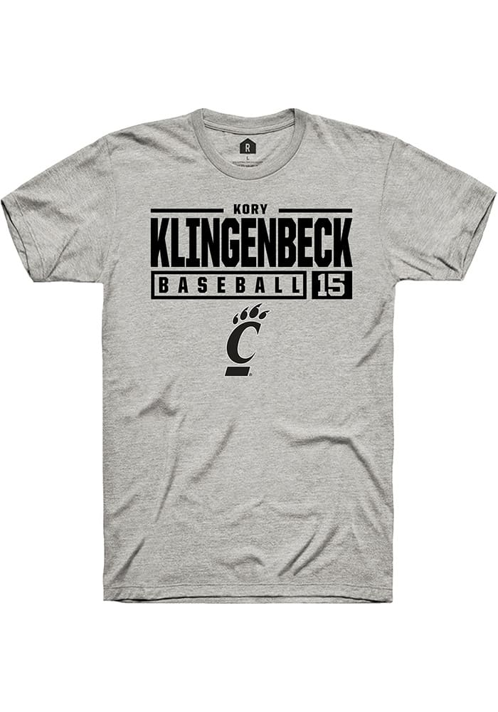 Kory Klingenbeck Cincinnati Bearcats Ash Rally NIL Stacked Box Short Sleeve T Shirt