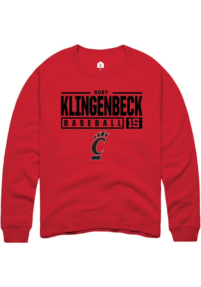 Kory Klingenbeck Rally Cincinnati Bearcats Mens Red NIL Stacked Box Long Sleeve Crew Sweatshirt