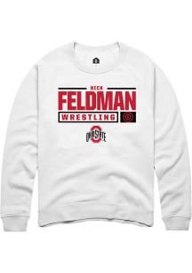 Nick Feldman Rally Mens White Ohio State Buckeyes NIL Stacked Box Crew Sweatshirt