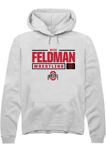 Nick Feldman Rally Mens White Ohio State Buckeyes NIL Stacked Box Hooded Sweatshirt
