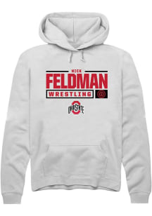 Nick Feldman Rally Mens White Ohio State Buckeyes NIL Stacked Box Hooded Sweatshirt