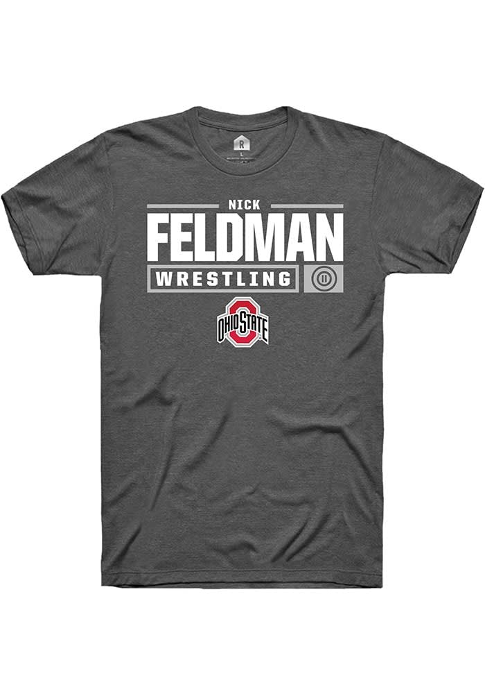 Nick Feldman  Ohio State Buckeyes Dark Grey Rally NIL Stacked Box Short Sleeve T Shirt