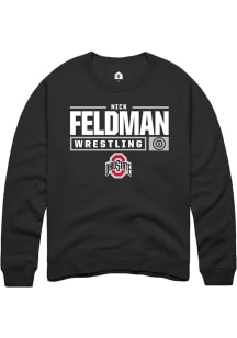 Nick Feldman Rally Mens Black Ohio State Buckeyes NIL Stacked Box Crew Sweatshirt