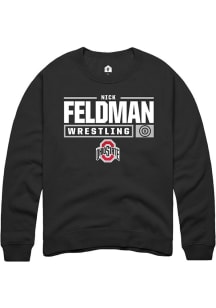 Nick Feldman Rally Mens Black Ohio State Buckeyes NIL Stacked Box Crew Sweatshirt