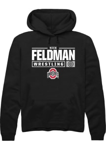 Nick Feldman Rally Mens Black Ohio State Buckeyes NIL Stacked Box Hooded Sweatshirt