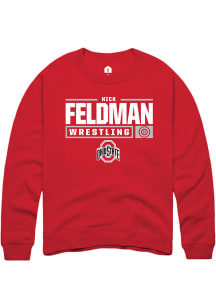 Nick Feldman Rally Mens Red Ohio State Buckeyes NIL Stacked Box Crew Sweatshirt