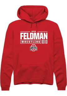 Nick Feldman Rally Mens Red Ohio State Buckeyes NIL Stacked Box Hooded Sweatshirt