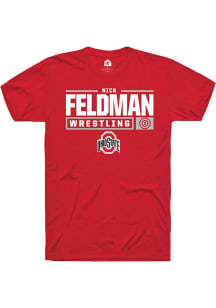 Nick Feldman  Ohio State Buckeyes Red Rally NIL Stacked Box Short Sleeve T Shirt