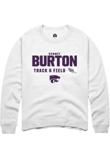 Sydney Burton Rally Mens White K-State Wildcats NIL Stacked Box Track Crew Sweatshirt