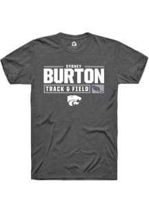 Sydney Burton Dark Grey K-State Wildcats NIL Stacked Box Track Short Sleeve T Shirt