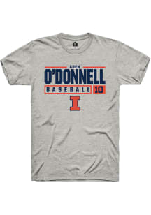 Aden O'Donnell  Illinois Fighting Illini Ash Rally NIL Stacked Box Short Sleeve T Shirt