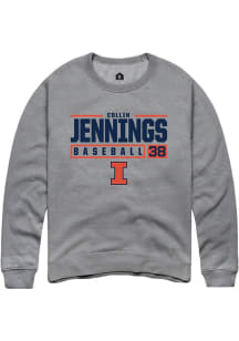 Collin Jennings Rally Mens Graphite Illinois Fighting Illini NIL Stacked Box Crew Sweatshirt