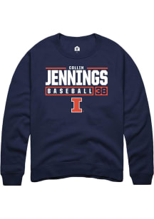 Collin Jennings Rally Mens Navy Blue Illinois Fighting Illini NIL Stacked Box Crew Sweatshirt