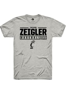 Trevor Zeigler  Cincinnati Bearcats Ash Rally NIL Stacked Box Short Sleeve T Shirt