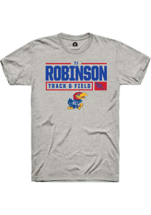 TJ Robinson  Kansas Jayhawks Ash Rally NIL Stacked Box Short Sleeve T Shirt