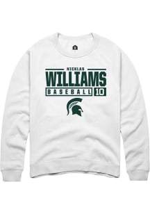 Nicklas Williams  Rally Michigan State Spartans Mens White NIL Stacked Box Long Sleeve Crew Swea..