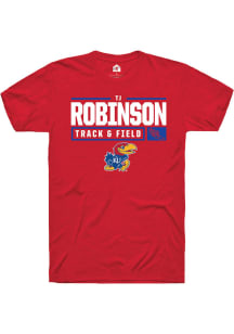 TJ Robinson  Kansas Jayhawks Red Rally NIL Stacked Box Short Sleeve T Shirt