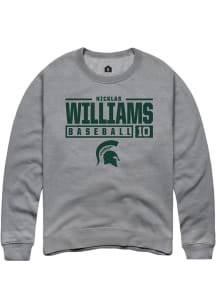 Nicklas Williams  Rally Michigan State Spartans Mens Grey NIL Stacked Box Long Sleeve Crew Sweat..