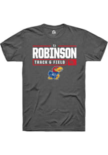 TJ Robinson  Kansas Jayhawks Dark Grey Rally NIL Stacked Box Short Sleeve T Shirt