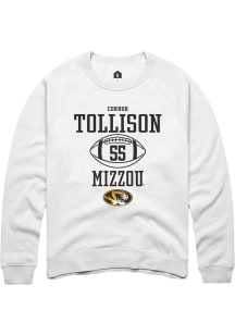 Connor Tollison  Rally Missouri Tigers Mens White NIL Sport Icon Long Sleeve Crew Sweatshirt