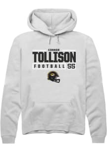 Connor Tollison  Rally Missouri Tigers Mens White NIL Stacked Box Long Sleeve Hoodie