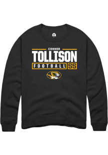 Connor Tollison  Rally Missouri Tigers Mens Black NIL Stacked Box Long Sleeve Crew Sweatshirt