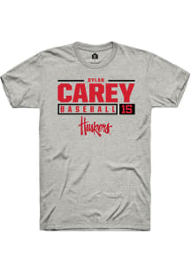 Dylan Carey Ash Nebraska Cornhuskers NIL Stacked Box Short Sleeve T Shirt
