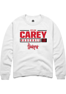 Dylan Carey Rally Mens White Nebraska Cornhuskers NIL Stacked Box Crew Sweatshirt