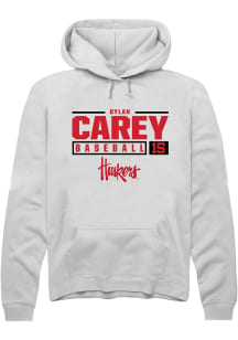 Dylan Carey Rally Mens White Nebraska Cornhuskers NIL Stacked Box Hooded Sweatshirt