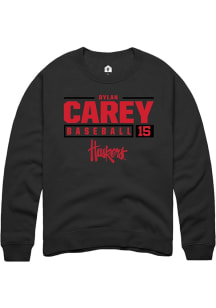 Dylan Carey Rally Mens Black Nebraska Cornhuskers NIL Stacked Box Crew Sweatshirt