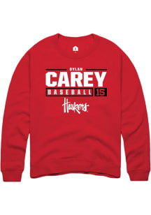Dylan Carey Rally Mens Red Nebraska Cornhuskers NIL Stacked Box Crew Sweatshirt