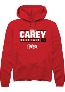 Dylan Carey Rally Mens Red Nebraska Cornhuskers NIL Stacked Box Hooded Sweatshirt