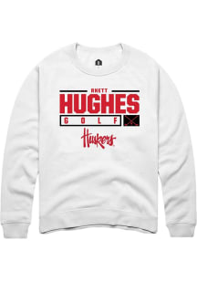 Rhett Hughes Rally Mens White Nebraska Cornhuskers NIL Stacked Box Crew Sweatshirt