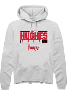 Rhett Hughes Rally Mens White Nebraska Cornhuskers NIL Stacked Box Hooded Sweatshirt
