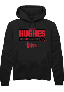 Rhett Hughes Rally Mens Black Nebraska Cornhuskers NIL Stacked Box Hooded Sweatshirt