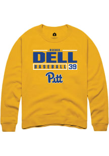 Richie Dell  Rally Pitt Panthers Mens Gold NIL Stacked Box Long Sleeve Crew Sweatshirt