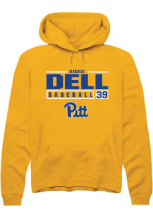 Richie Dell  Rally Pitt Panthers Mens Gold NIL Stacked Box Long Sleeve Hoodie