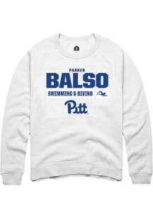 Parker Del Balso  Rally Pitt Panthers Mens White NIL Stacked Box Long Sleeve Crew Sweatshirt