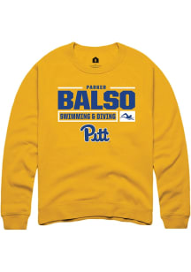 Parker Del Balso  Rally Pitt Panthers Mens Gold NIL Stacked Box Long Sleeve Crew Sweatshirt