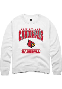 Rally Louisville Cardinals Mens White Baseball Long Sleeve Crew Sweatshirt